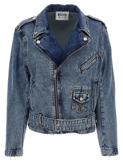 Moschino Jeans Embellished Denim Jacket In Blue