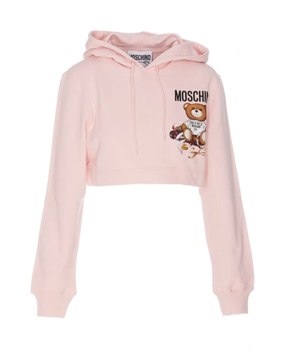 Moschino Teddy Logo Print Hoodie In Pink