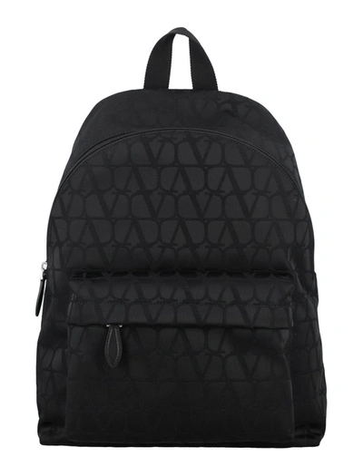 Valentino Garavani Toile Iconographe Backpack In Black