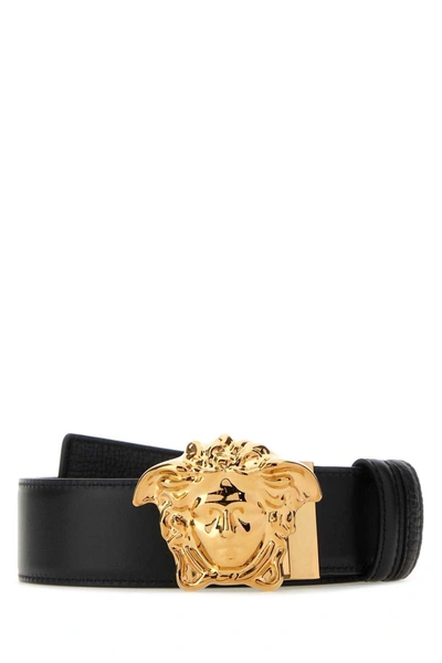 Versace La Medusa Reversible Leather Belt In Black