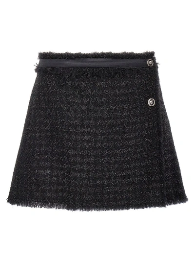 Versace Vichy Tweed Wrap Mini Skirt In Black