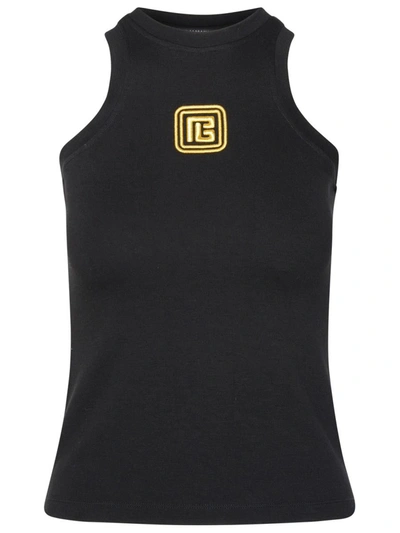 BALMAIN BALMAIN 'PB' BLACK COTTON BLEND TANK TOP