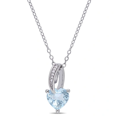 Mimi & Max 1 1/2ct Tgw Aquamarine Heart And Diamond Accents Pendant With Chain In Sterling Silver In Blue