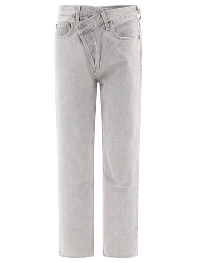 Agolde Criss Cross Denim Trousers In Grey