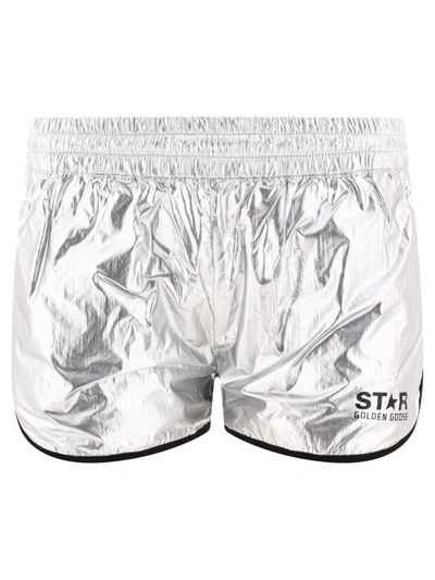Golden Goose Star Diana Metallic Pull-on Logo Shorts In Silver