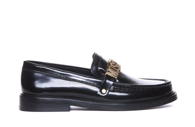 Moschino Logo-lettered Leather Loafers In Black
