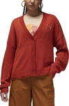 Jordan Women's  Distressed Cardigan In Dune Red/ Sail