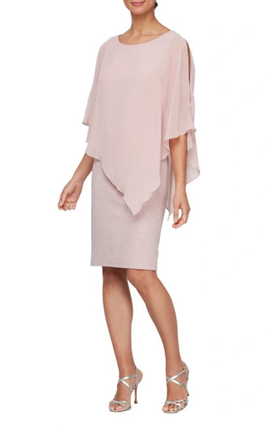 Sl Fashions Asymmetric Popover Capelet Sparkle Cocktail Dress In Faded Rose