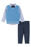 Andy & Evan Kids' Sweater Vest, Button-up Shirt, Chinos & Bow Tie Set In White Plaid