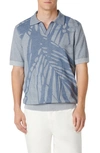 Bugatchi Men's Palm-print Johnny Collar Short-sleeve Polo Sweater In Slate