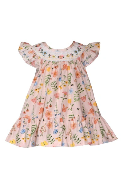 Iris & Ivy Babies' Butterfly Floral Smocked Cotton Poplin Dress & Bloomers Set In Light Pink