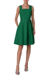 AKRIS PUNTO BELTED SQUARE NECK COTTON FIT & FLARE DRESS