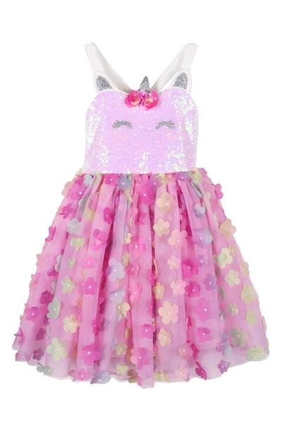 Zunie Kids' Unicorn Sequin Bodice Party Dress In Pink Multi