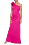 Sl Fashions Floral Detail One-shoulder Gown In Fuchsia