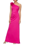 Sl Fashions Floral Detail One-shoulder Gown In Fuchsia