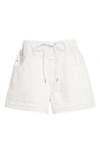 Sacai Drawstring Frayed Hem Denim Shorts In Off White