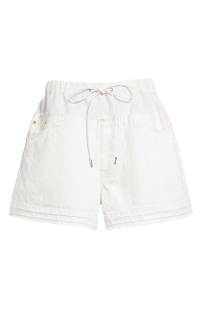 Sacai Drawstring Frayed Hem Denim Shorts In Off White