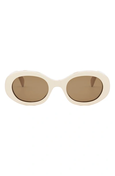 Celine Triomphe Acetate Oval Sunglasses In White/brown
