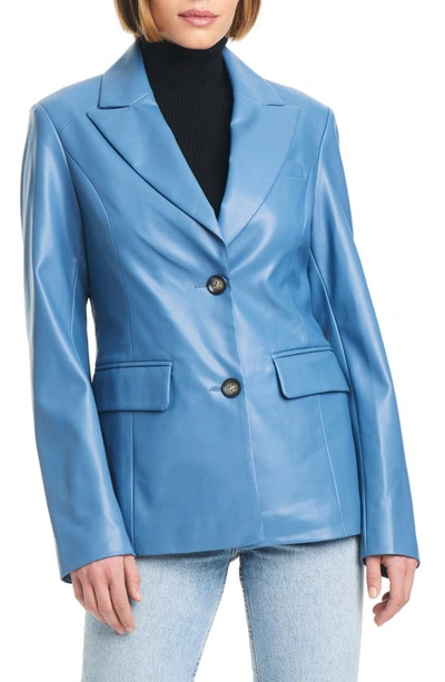 Sanctuary Corset Back Faux Leather Blazer In Denim Blue