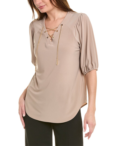 Joseph Ribkoff Lace-up Top In Brown