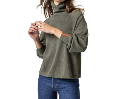 Lilla P Snap Cuff Turtleneck Sweater In Moss In Green