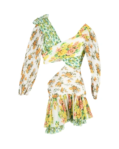 Zimmermann Golden Surfer Floral Cutout Mini Dress In Multicolor Polyester