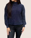 MOLLY BRACKEN STAND COLLAR SWEATER WITH PUFF SLEEVES IN NAVY