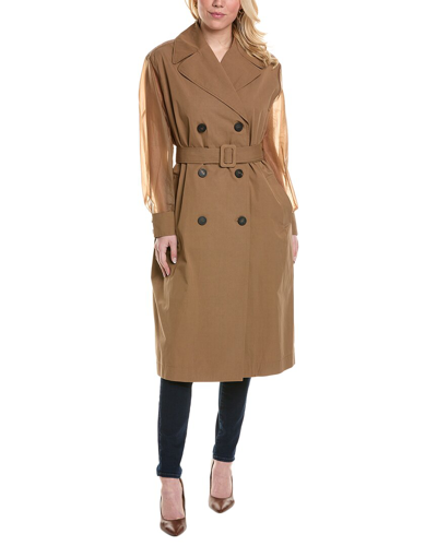 Peserico Sheer Sleeve Trench Coat In Brown