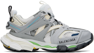Balenciaga Silver & White Track Sneakers In 1243 Grey/blue/green