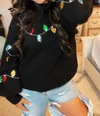 Jadyk Noel Sequin Bell Sleeve Sweater In Black In Black