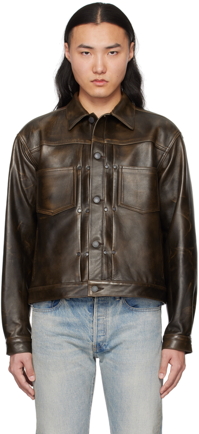 John Elliott Brown Thumper Leather Jacket In Tobaco
