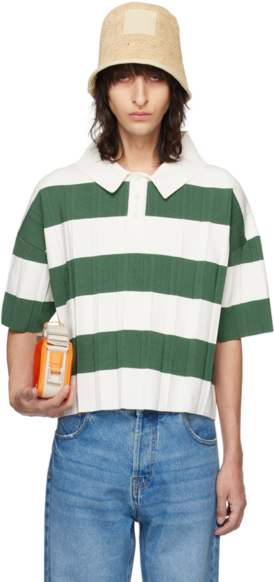 Jacquemus Striped Pleated Polo In Green
