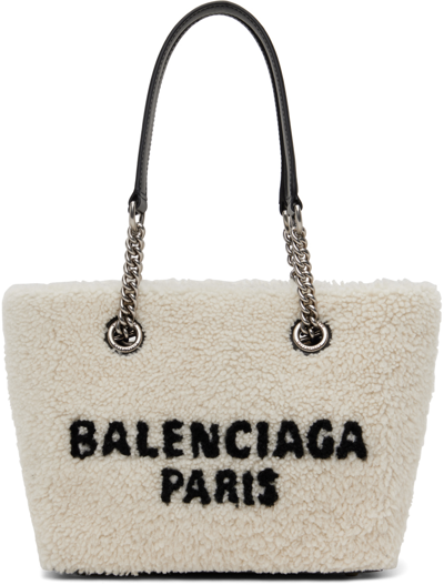 Balenciaga Duty Free Small Shearling Tote Bag In 9224 Natural