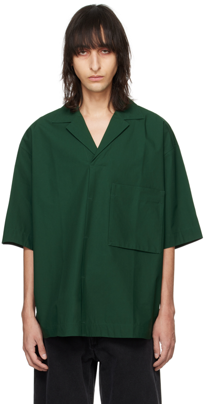 Jacquemus Mens Dark Green Le Haut Polo V-neck Cotton-poplin Shirt