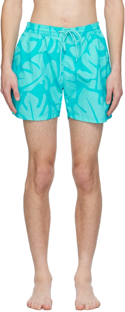 Hugo Boss Blue Printed Swim Shorts In 442-turquoise/aqua