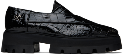 Gmbh Black Chunky Chapal Loafers In Black Embossed Pleat