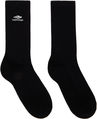 Balenciaga 3b Sports Icon Ribbed-knit Ski Socks In 1077 Black/white