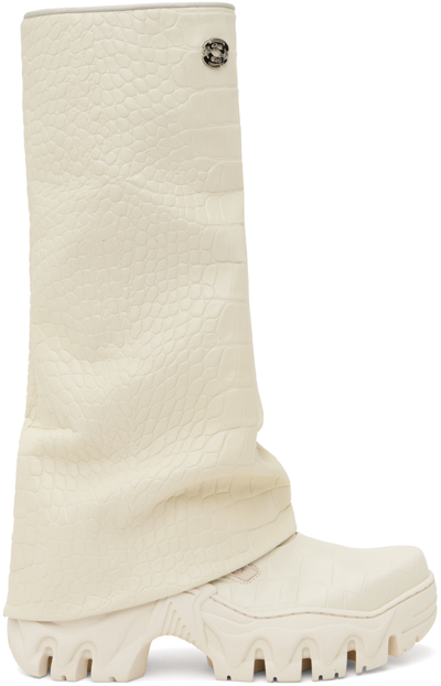 Rombaut Off-white Boccaccio Ii Rain Apple Leather Tall Boots In Bleached Croco