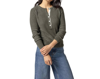 Lilla P Waffle Henley Sweater In Moss In Pink