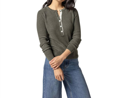 Lilla P Waffle Henley Sweater In Moss In Pink