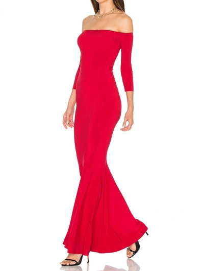 NORMA KAMALI OFF SHOULDER FISHTAIL GOWN IN RED