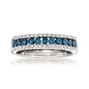 Ross-simons White And Blue Diamond 3-row Ring In Sterling Silver In White