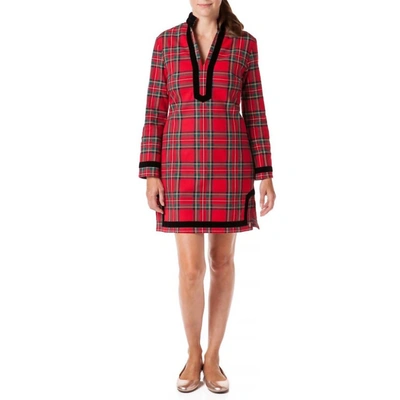 Castaway Tunic Dress In Red Velvet In Multi