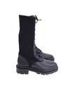 Porte & Paire Ribbed-knit Lace-up High Combat Boots In Black Leather In Black