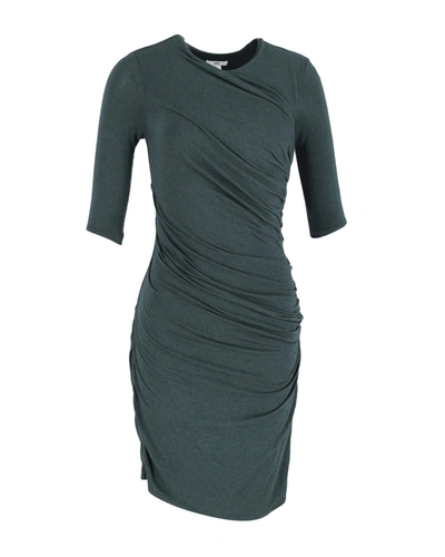 Helmut Lang Gathered Bodycon Dress In Green Cotton