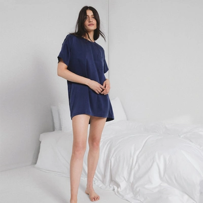 Lunya Washable Silk Oversized Sleep Tee In Deep Blue