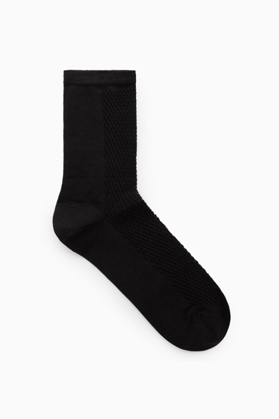 Cos Pointelle Silk-blend Ankle Socks In Black