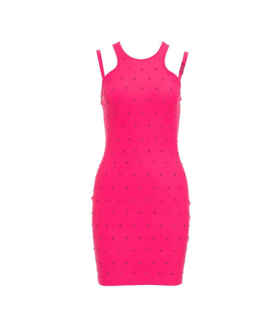 Versace Jeans Couture Embellished Straight Hem Mini Dress In Pink