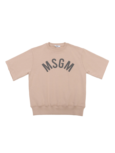 Msgm Kids' Beige Short Sleeve Sweatshirt