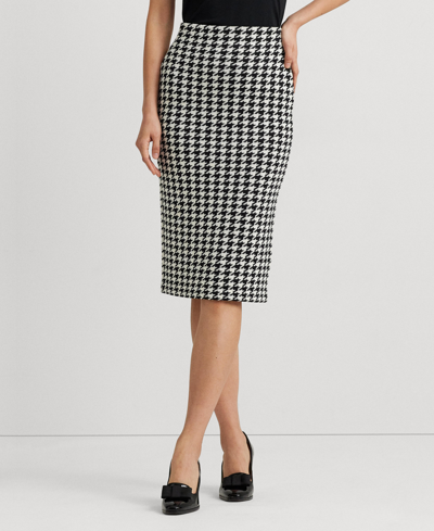 Lauren Ralph Lauren Houndstooth Jacquard Pencil Skirt In Black/mascarpone Cream